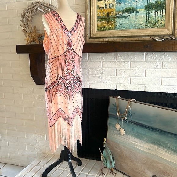 Fundaisy,Flapper Dress,Pink, Fun, fringed, Lightweight, Excellent Con,Size XXL - Picture 3 of 9